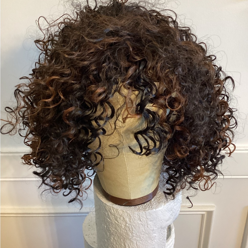 Curly Brown / Highlights Synthetic Wig ( ~14 - 16 inch)  NWOT